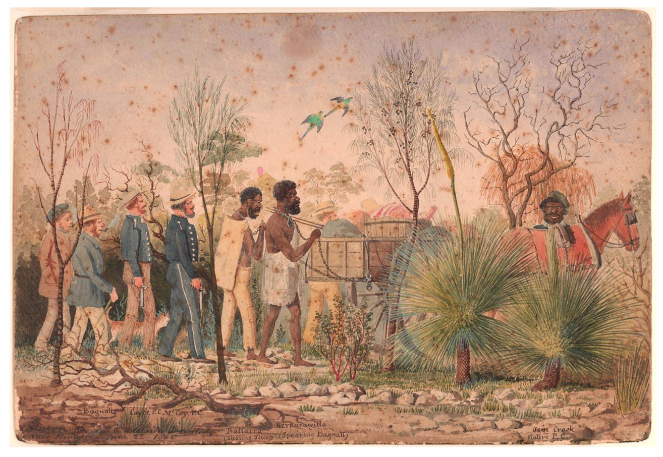 Blacks on the way to Adelaide in custody Yorkes Peninsula June 22 1850 Watercolour by Edward Snell